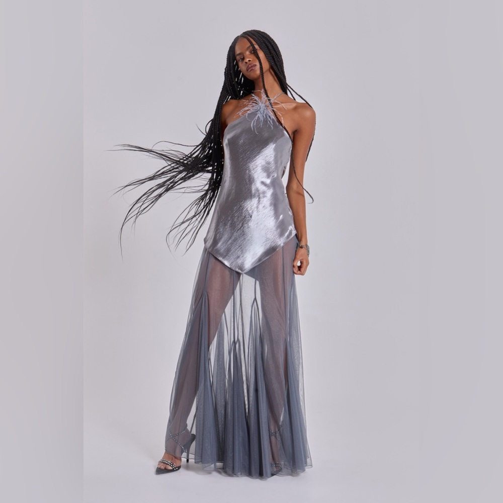 Jaded London Talassa Maxi Dress with Real Feather